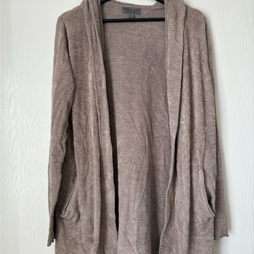 Barefoot Dreams Women's Taupe Open-Front Hooded Cardigan